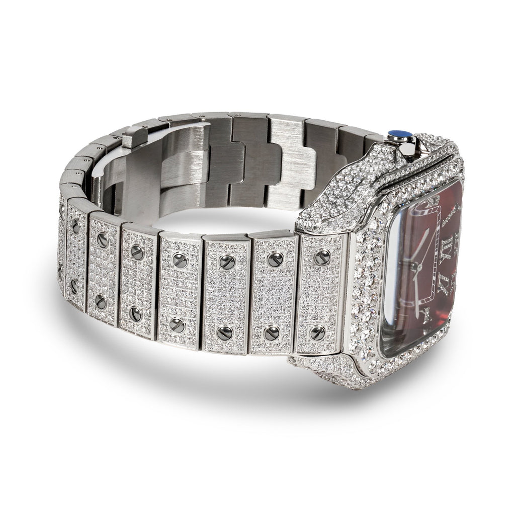 Cartier Red Dial Moissanite Watch