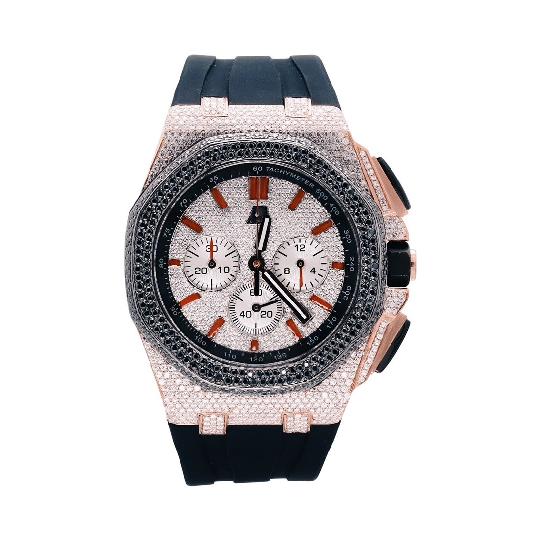 Rose Gold Moissanite Diamond Watch Silicone Strap