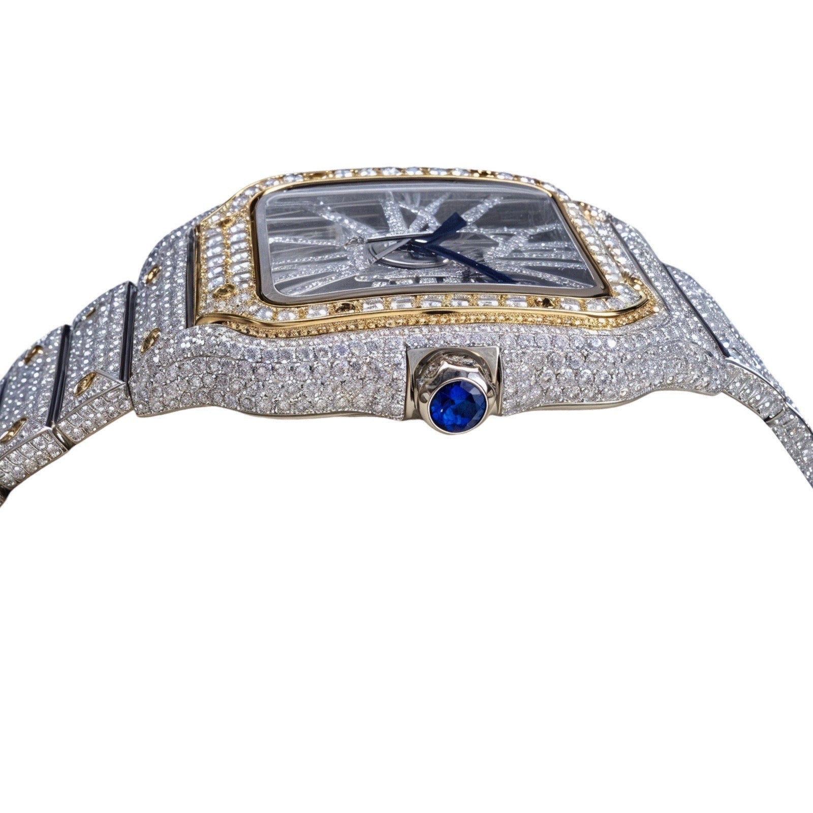 Skeleton Two Tone Yellow Gold Moissanite Watch