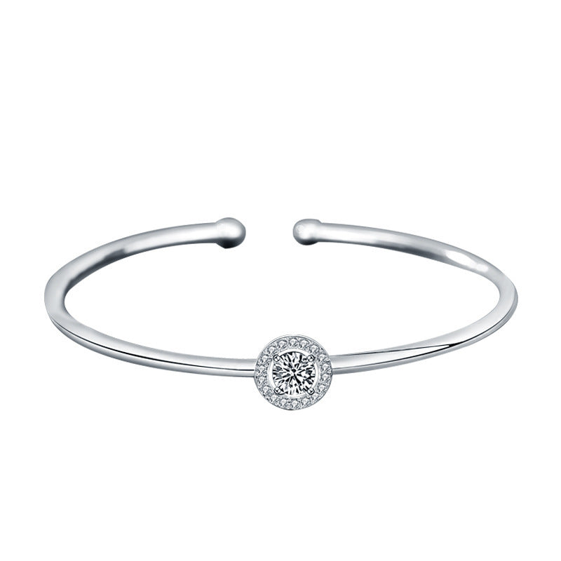 Single Halo Diamond Bangle. 925 Silver