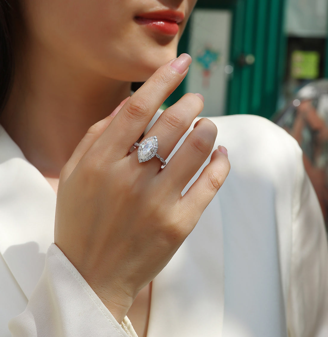 Marquis Moissanite S925 Sterling Silver And Platinum-plated Diamond Ring