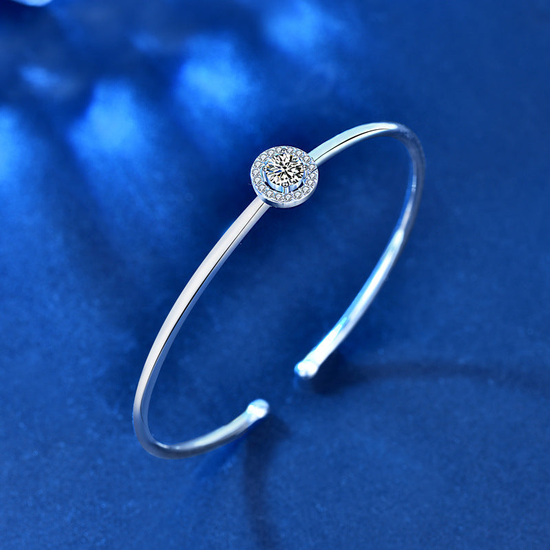 Single Halo Diamond Bangle. 925 Silver
