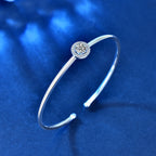 Single Halo Diamond Bangle. 925 Silver