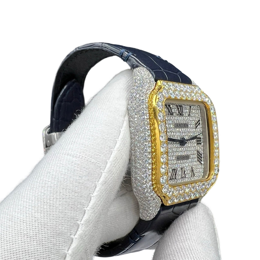 Two Tone Yellow Gold  Leather Strap Moissanite watch