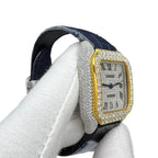 Two Tone Yellow Gold  Leather Strap Moissanite watch