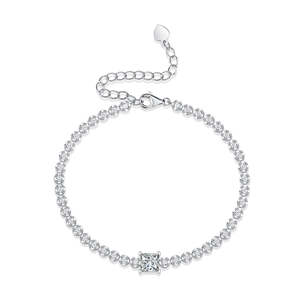 Princess Cut VVS Moissanite Diamond Silver Bracelet