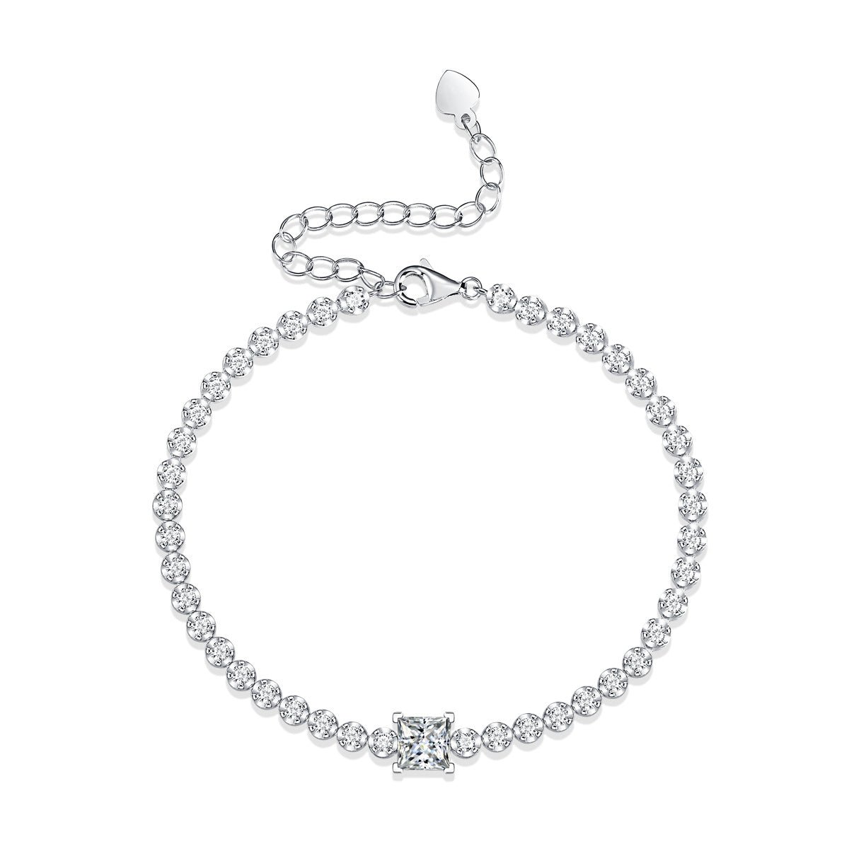Princess Cut VVS Moissanite Diamond Silver Bracelet