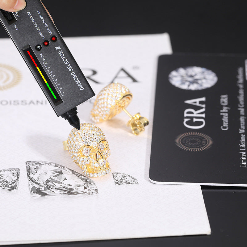 S925 Silver Skull Moissanite Stud Earrings
