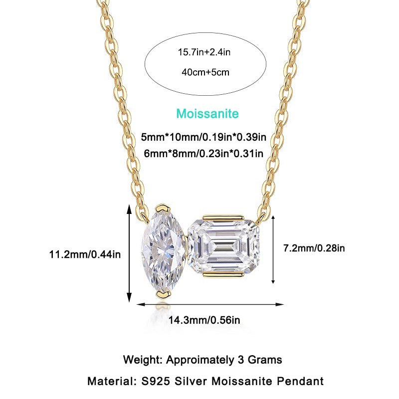 Marquis Radiant Cut VVS Moissanite pendant Set 925 Silver Gold Plated