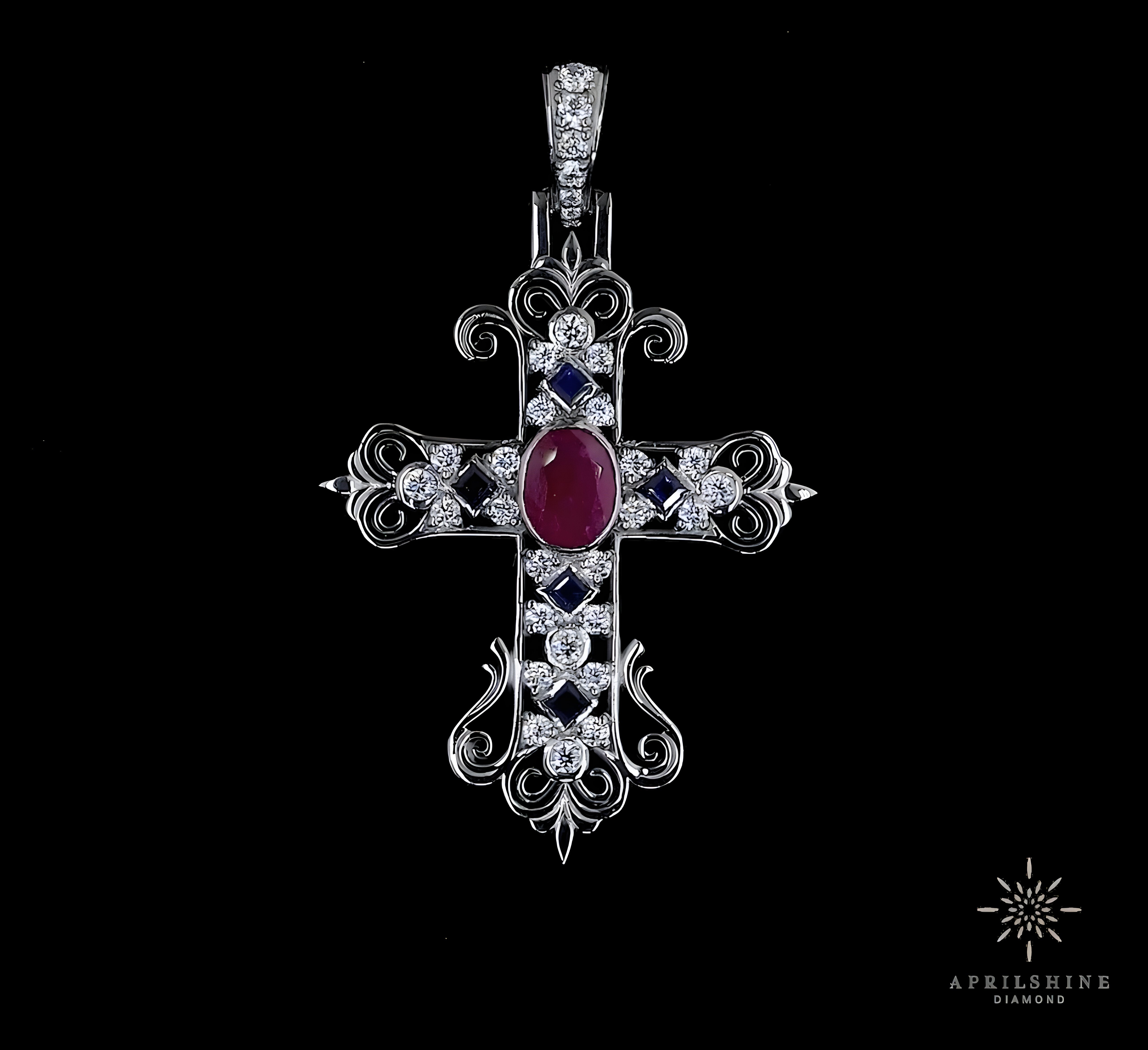 Natural Ruby 925 Moissanite Cross Pendant