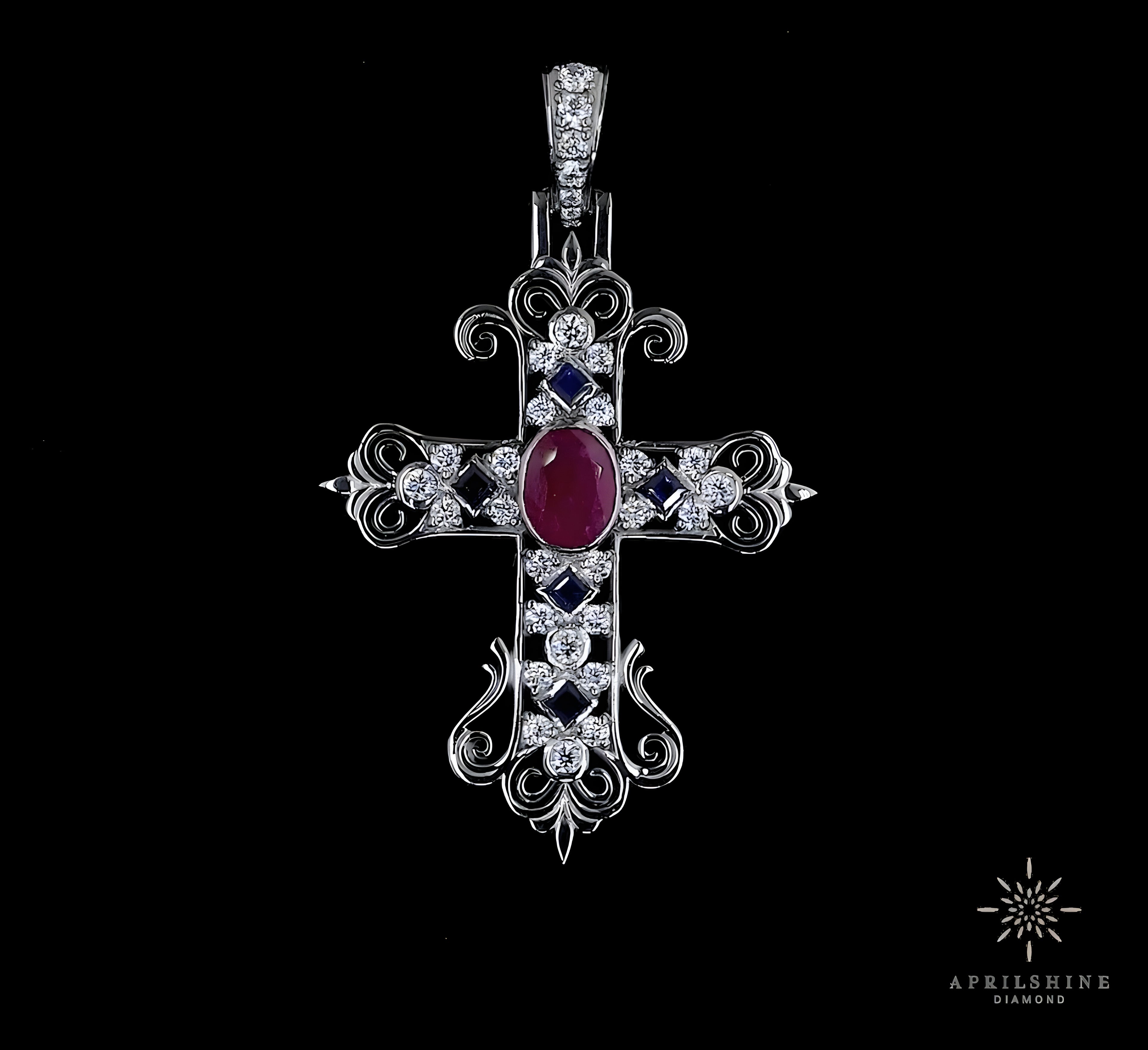 Natural Ruby 925 Moissanite Cross Pendant