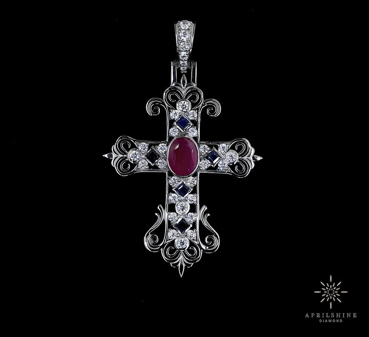 Natural Ruby 925 Cross Pendant