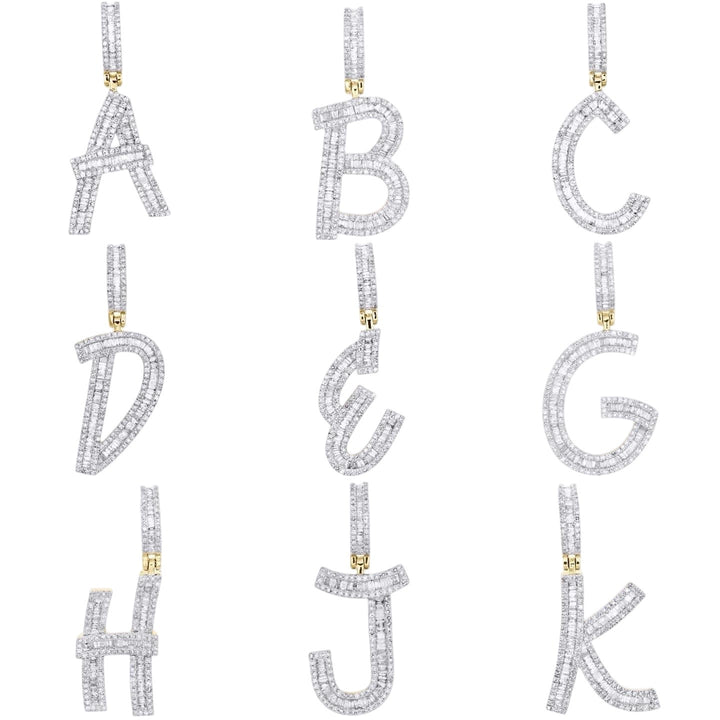 10K Gold Baguette Diamond Initial Letter Charm Pendant