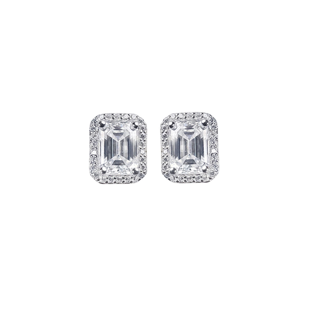 2 Carat Halo Emerald Cut Studs Earrings