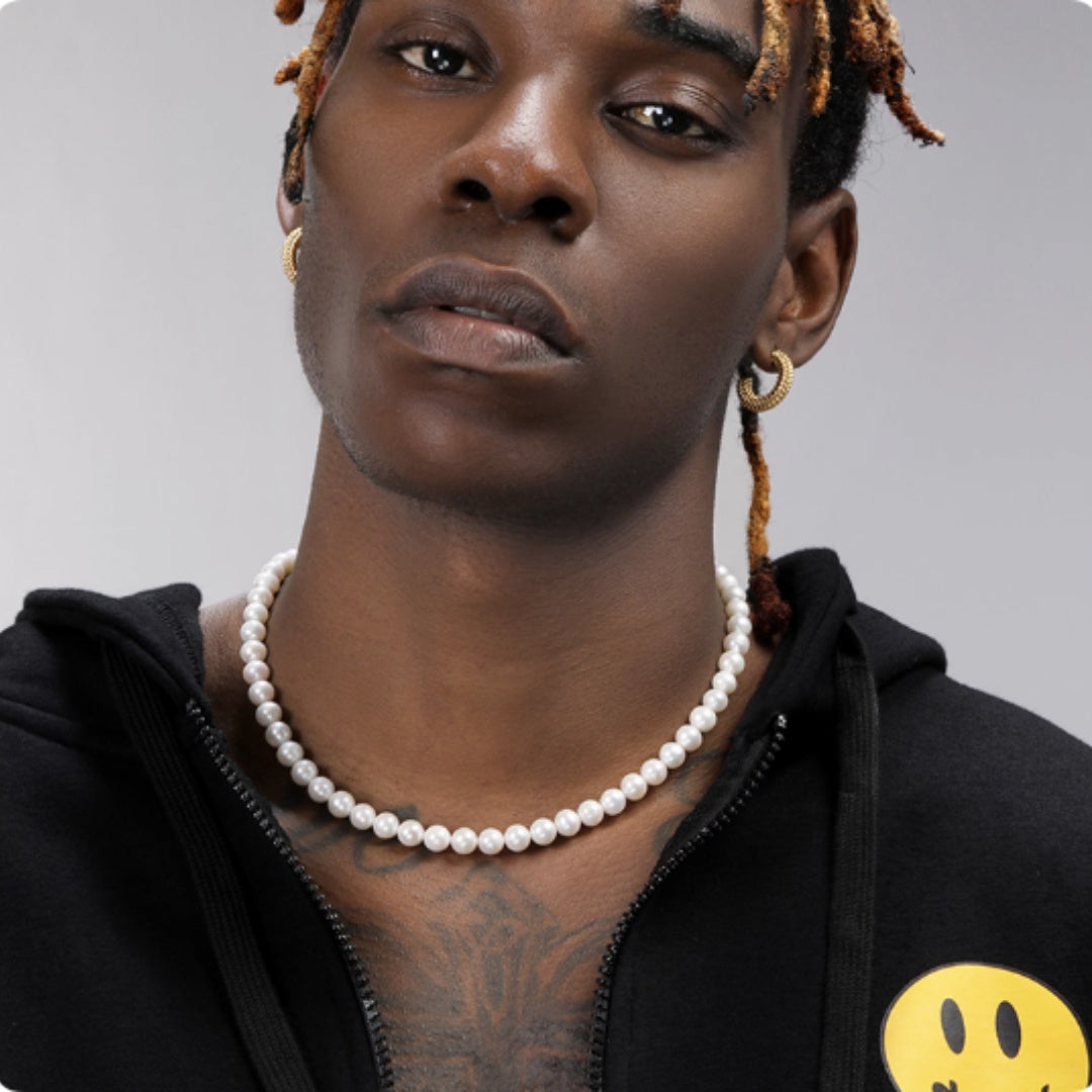 Natural Pearl Necklace Men's Hip-hop Retro High-end Clavicle Necklace