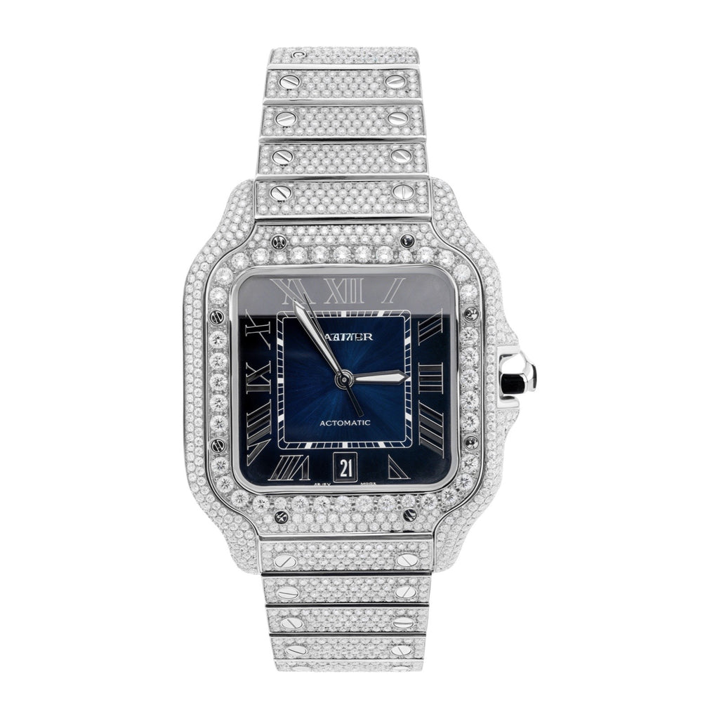 Cartier Blue Dial Moissanite Diamond Watch