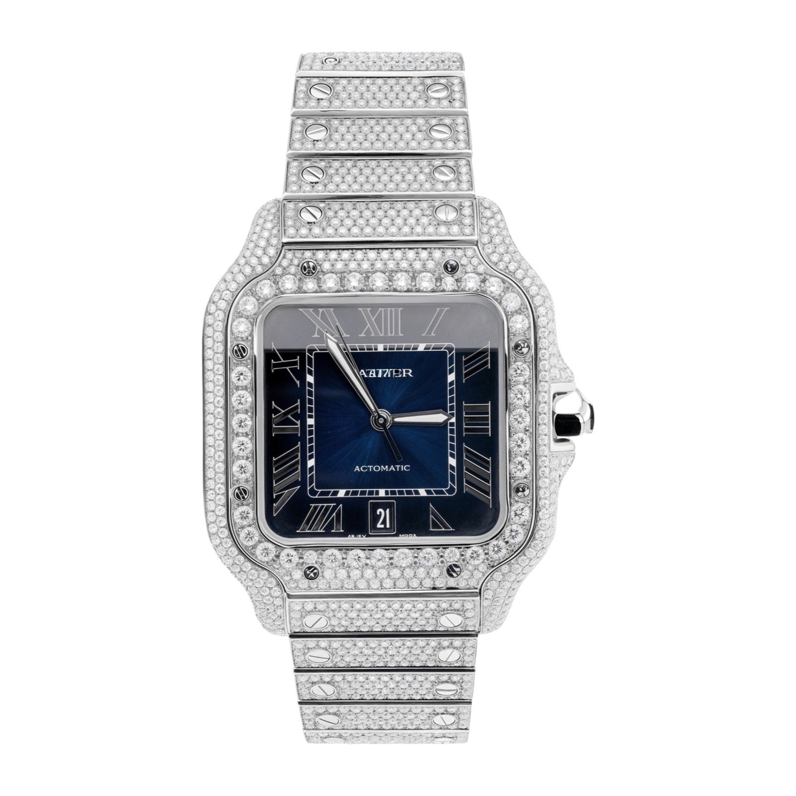 Cartier Blue Dial Moissanite Diamond Watch