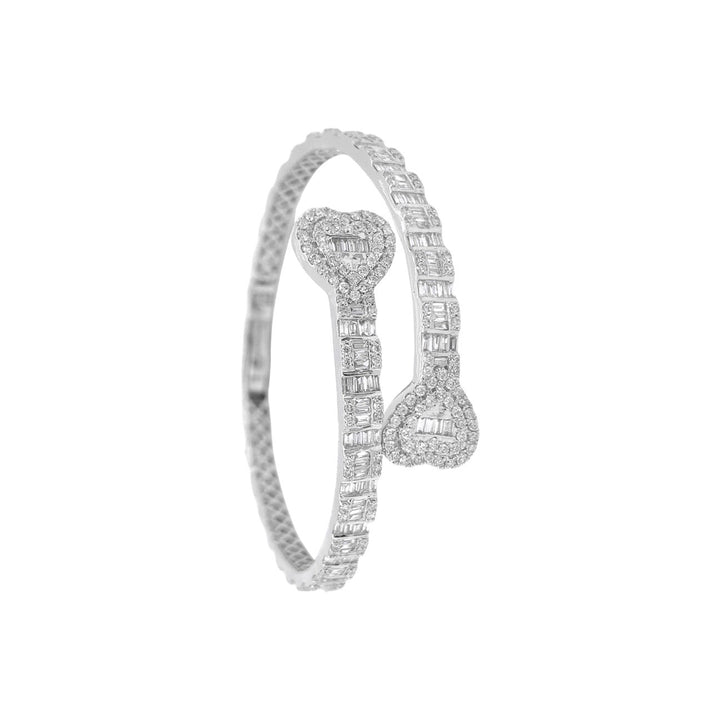 10K Gold Baguette Diamond Heart Cuff Bangle