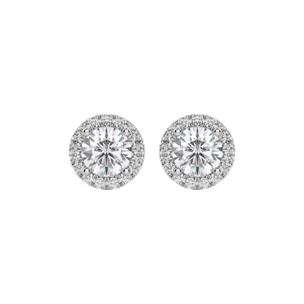 2 Carat Halo Round Diamond Stud Earrings