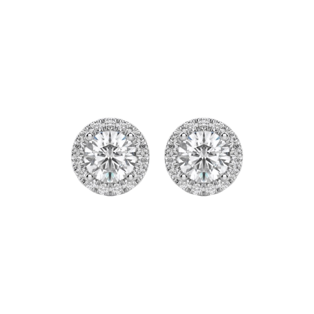 2 Carat Halo Round Diamond Stud Earrings