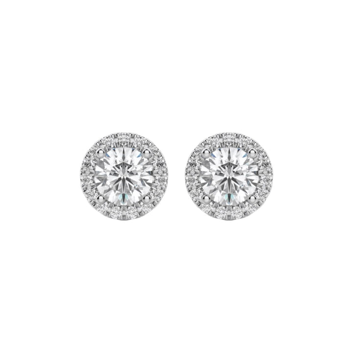 2 Carat Halo Round Diamond Stud Earrings