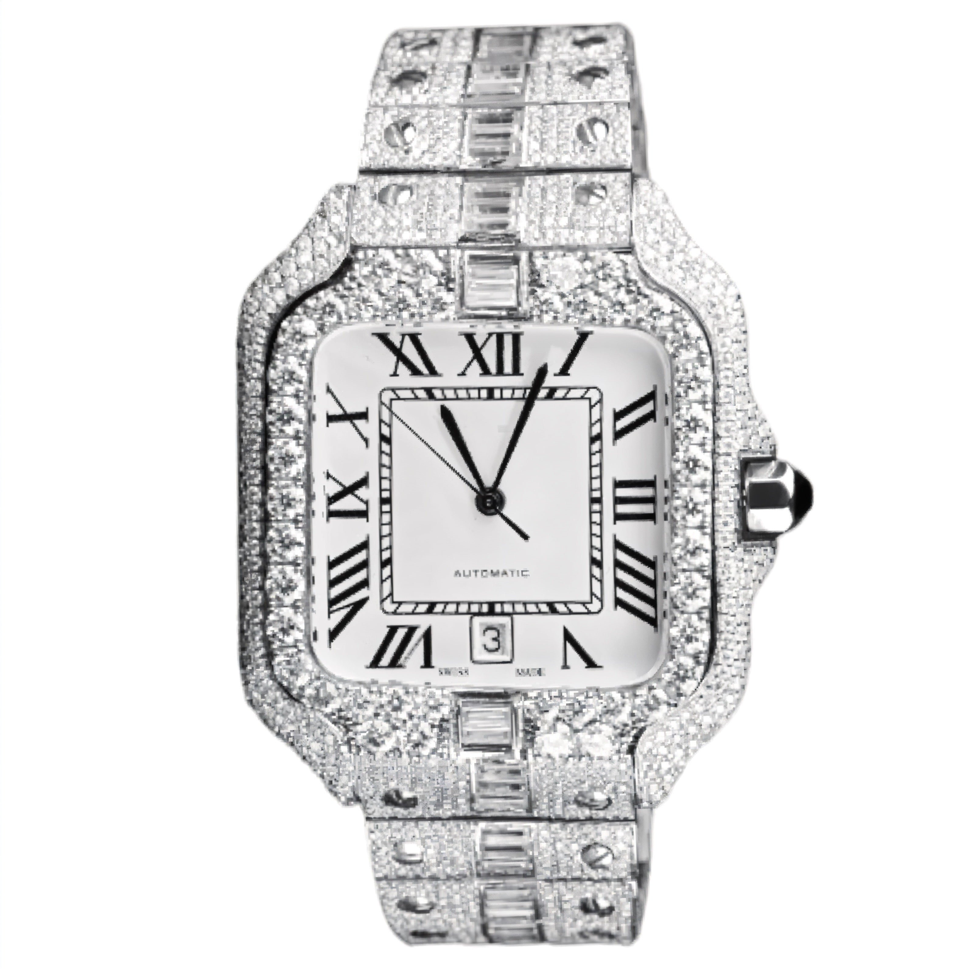 Cartier Roman Numeral Baguette Moissanite Watch