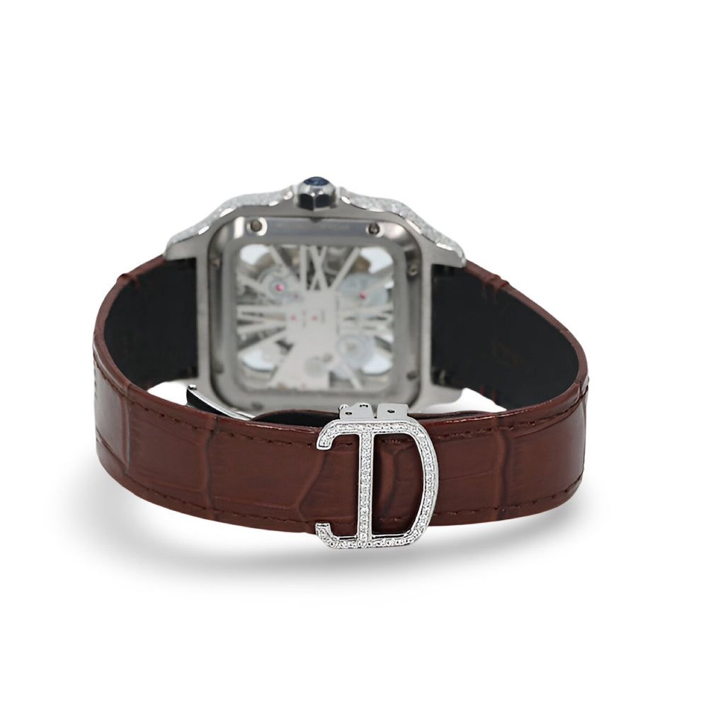 Cartier Skeleton Leather Strap Moissanite Watch
