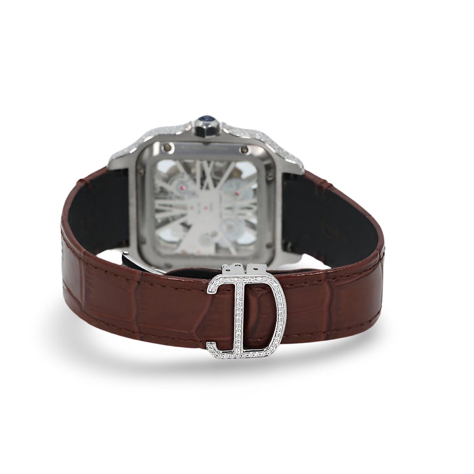 Cartier Skeleton Leather Strap Moissanite Watch