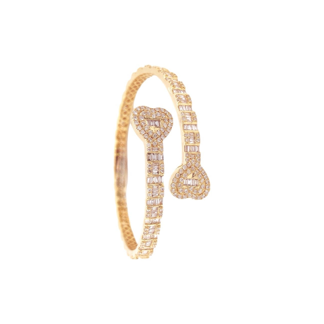 10K Gold Baguette Diamond Heart Cuff Bangle