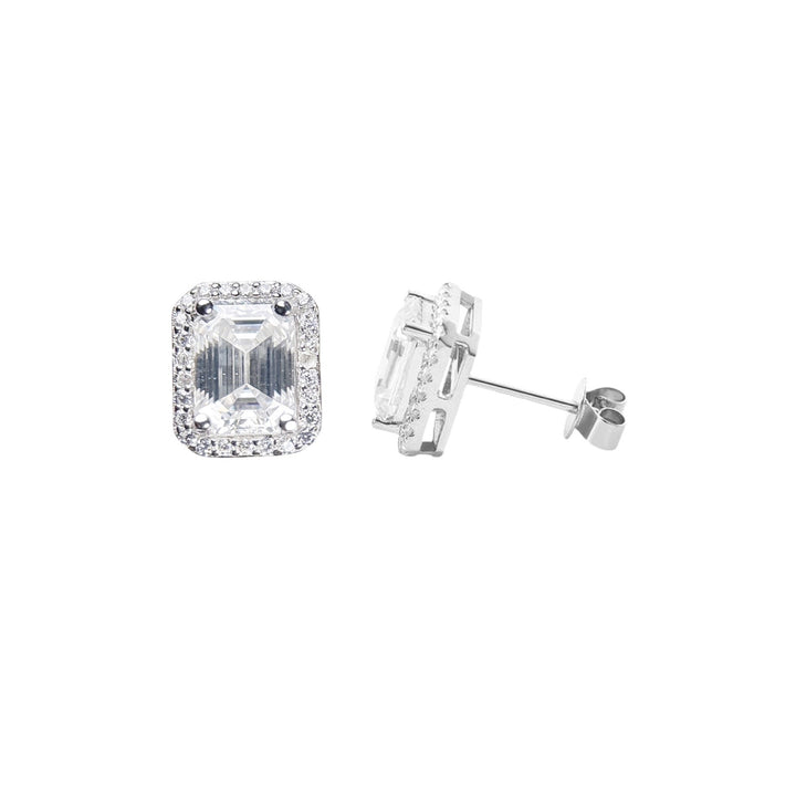 2 Carat Halo Emerald Cut Studs Earrings