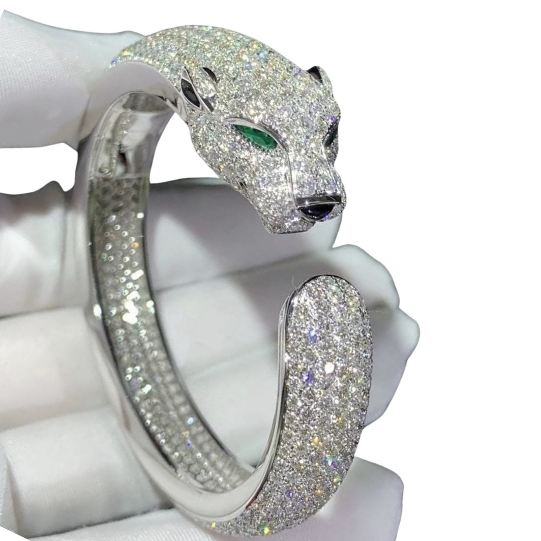 10K Gold Diamond Panther Bangle