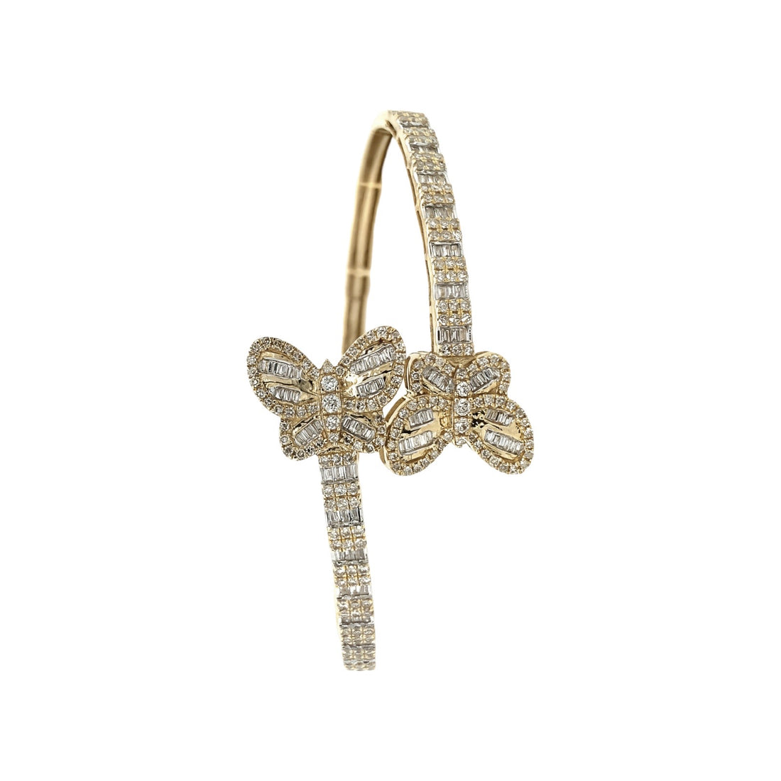 10K Gold Baguette Diamond Butterflies Bangle