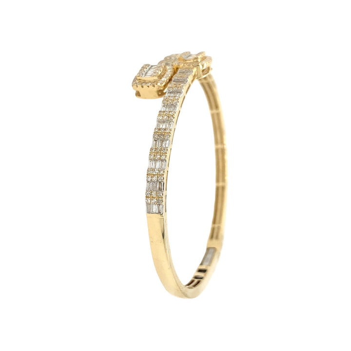 10K Gold Baguette Diamond Square Cuff Bangle