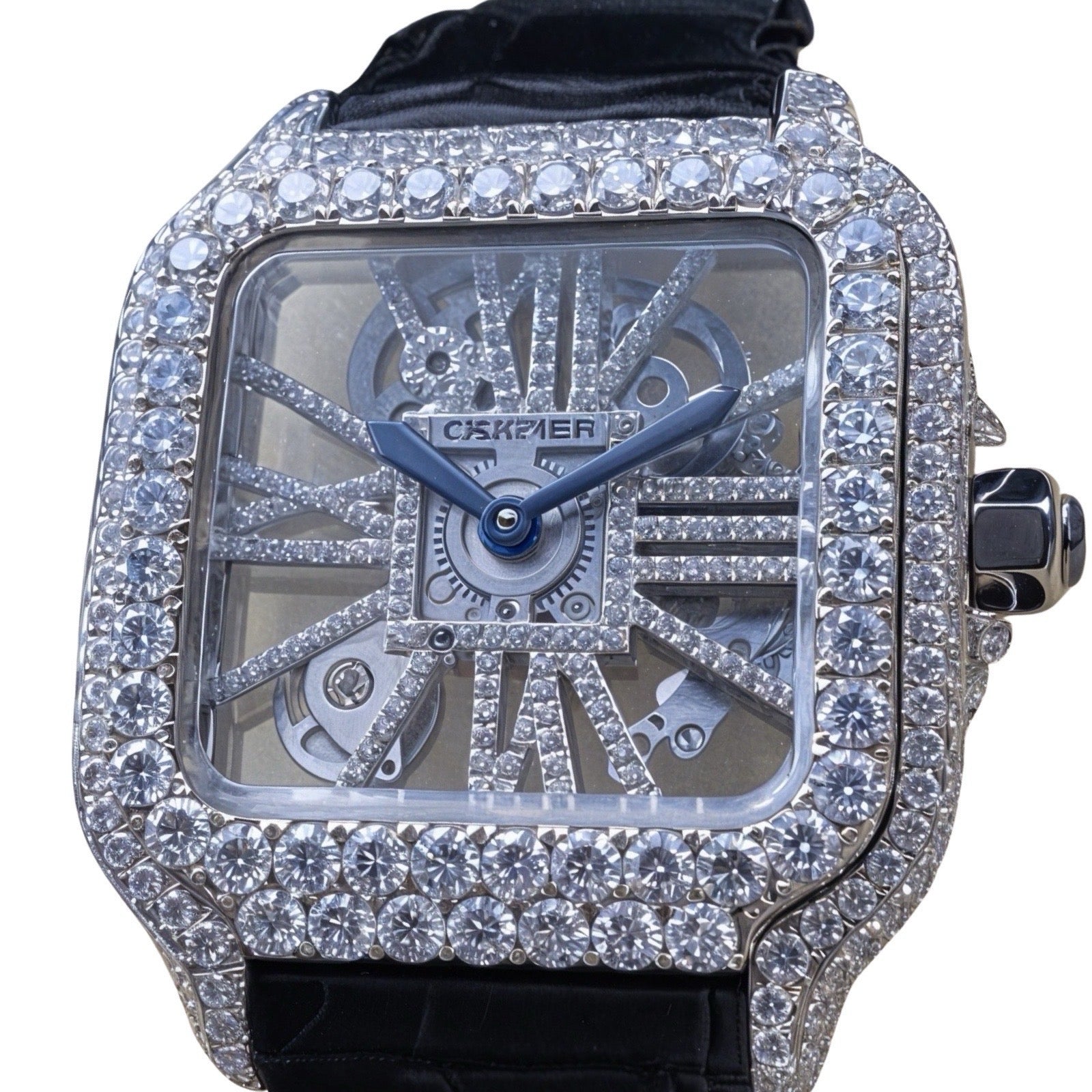 Skeleton Leather Strap Moissanite Watch