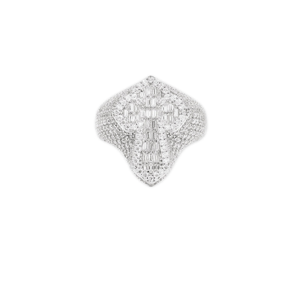 925 Moissanite Baguette Cross Ring