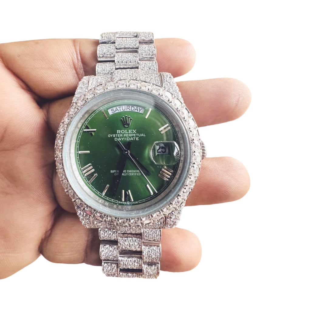 Rolex Green Dial Moissanite Watch