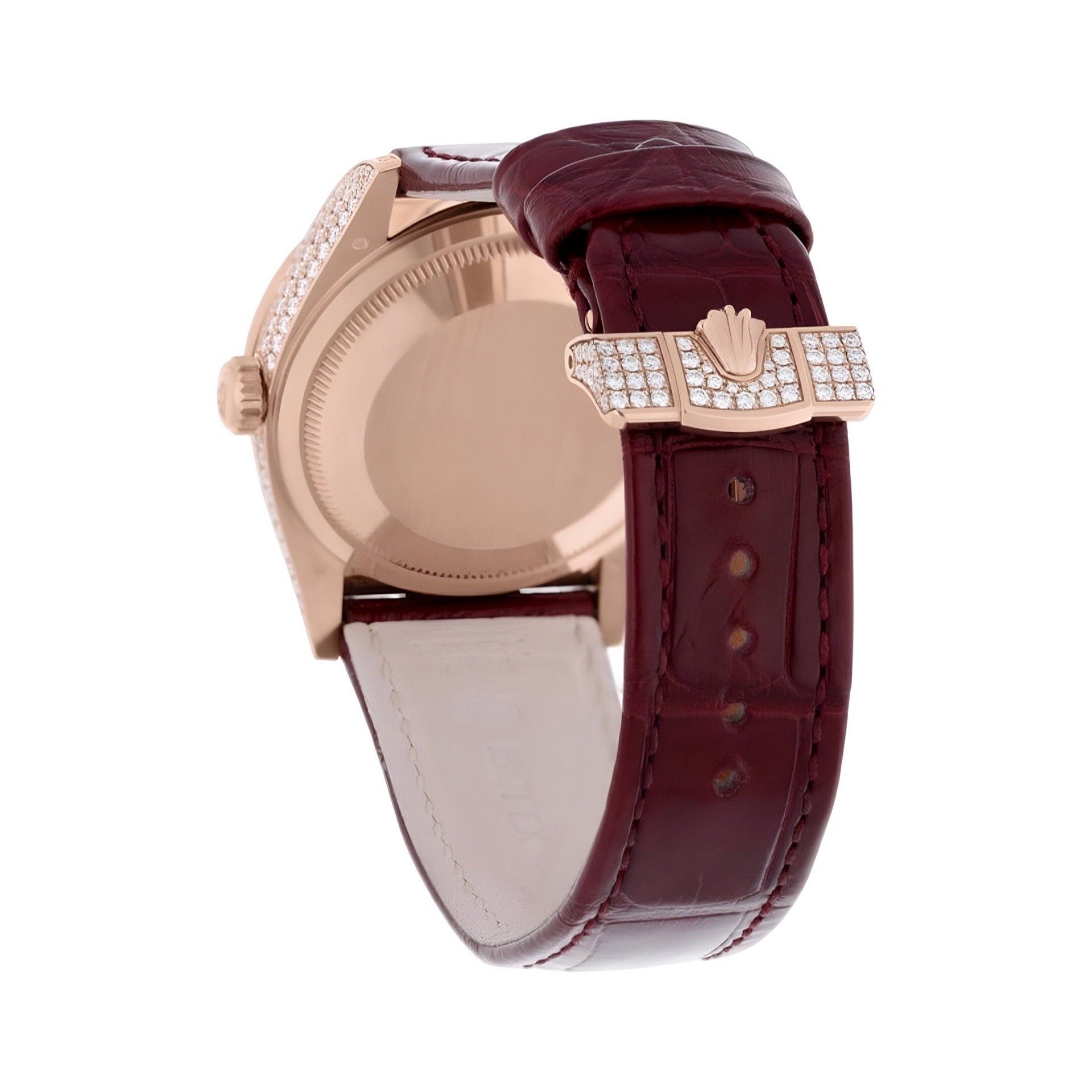 Rolex Brown Leather Strap Moissanite Watch