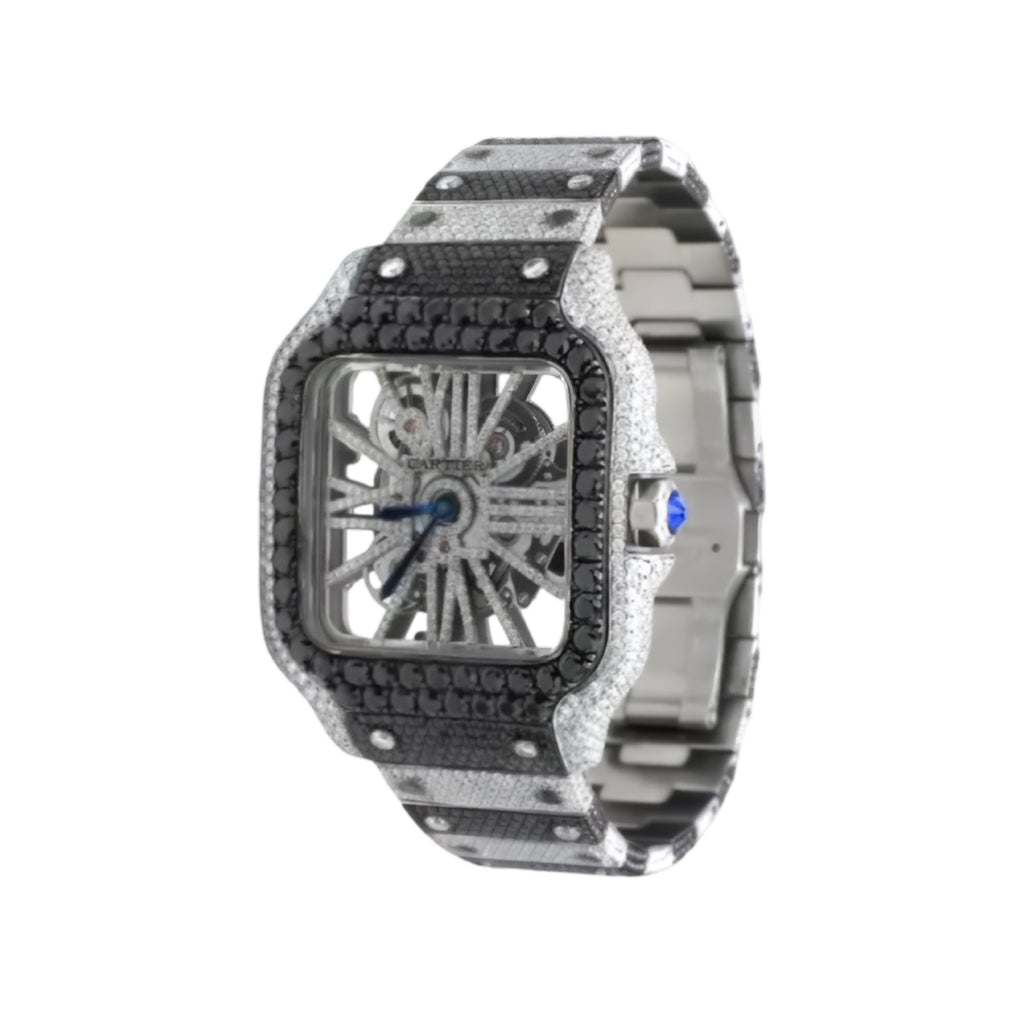 Cartier Skeleton Black and White Moissanite Watch