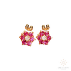 14K Cluster Ruby Earrings