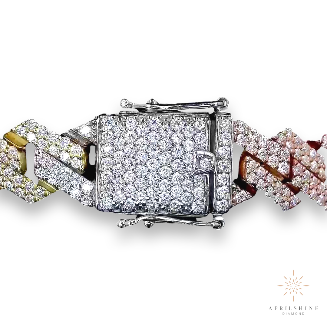 10mm VVS Moissanite Cuban Chain Tricolor