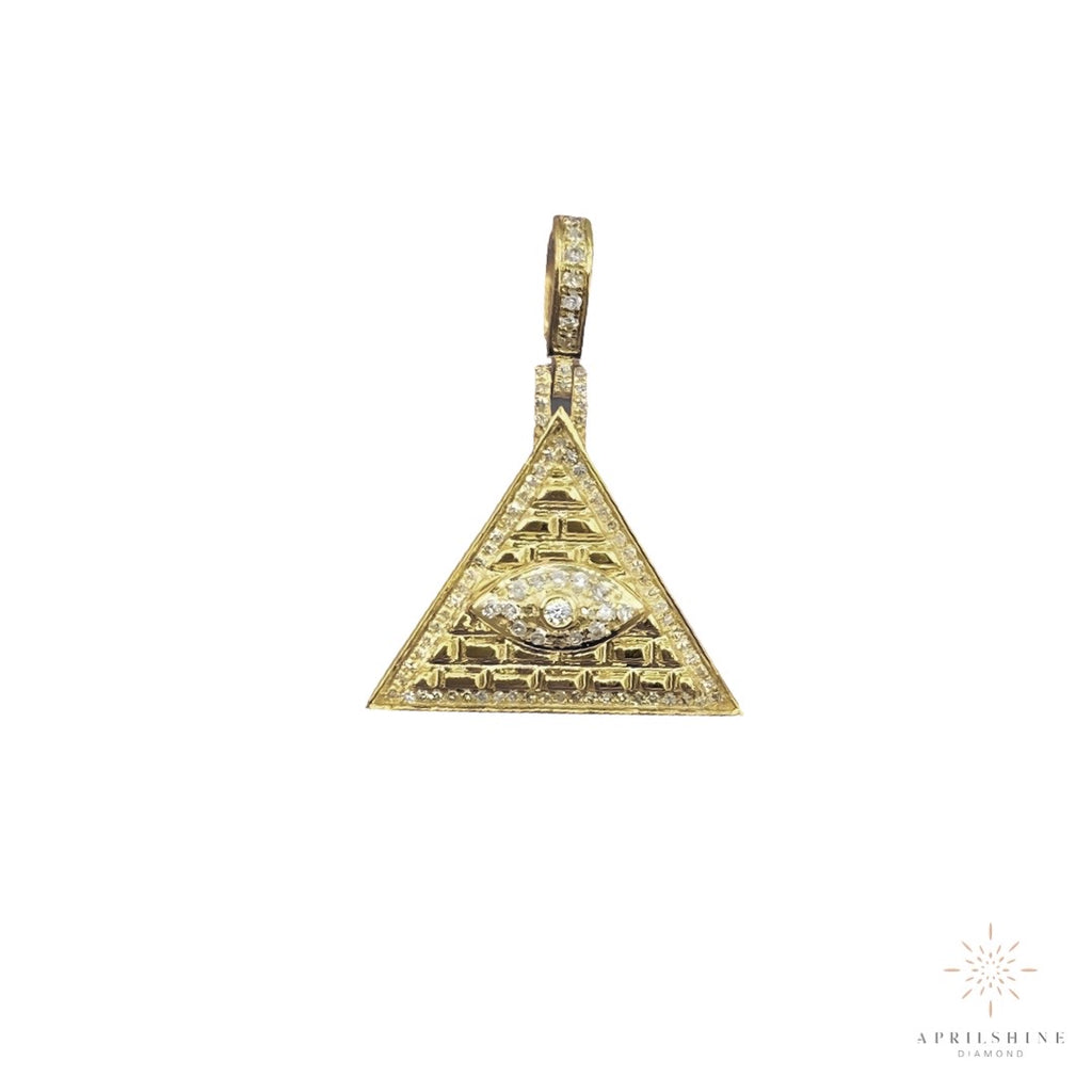 10K Gold Illuminati Pyramid  Diamond Pendant