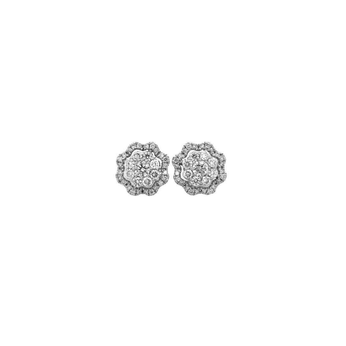 10K Gold Cluster Flower Halo Diamond Earrings