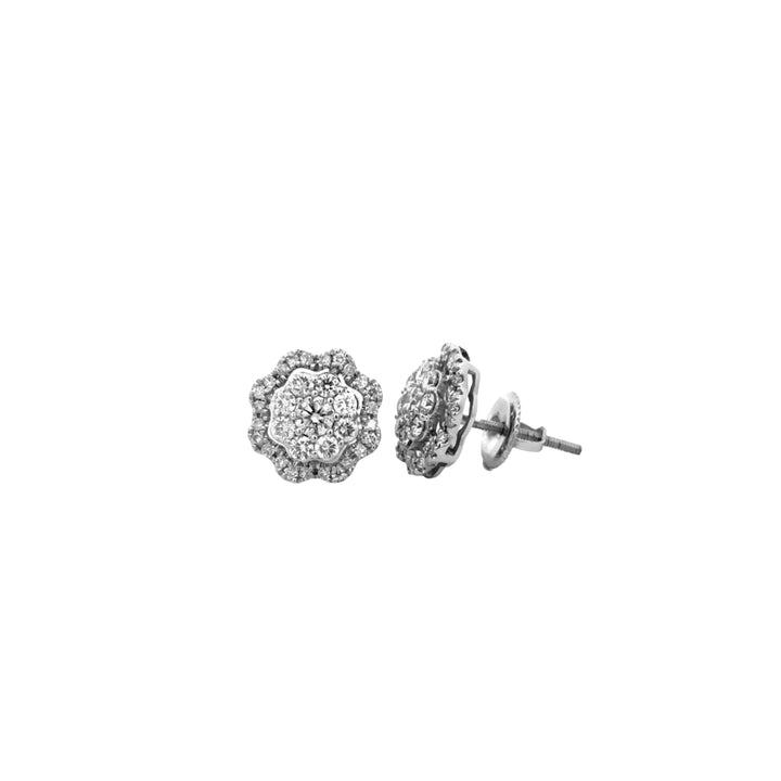 10K Gold Cluster Flower Halo Diamond Earrings