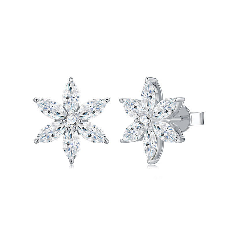 Marquis Diamond Flower Earrings 925 Silver Moissanite