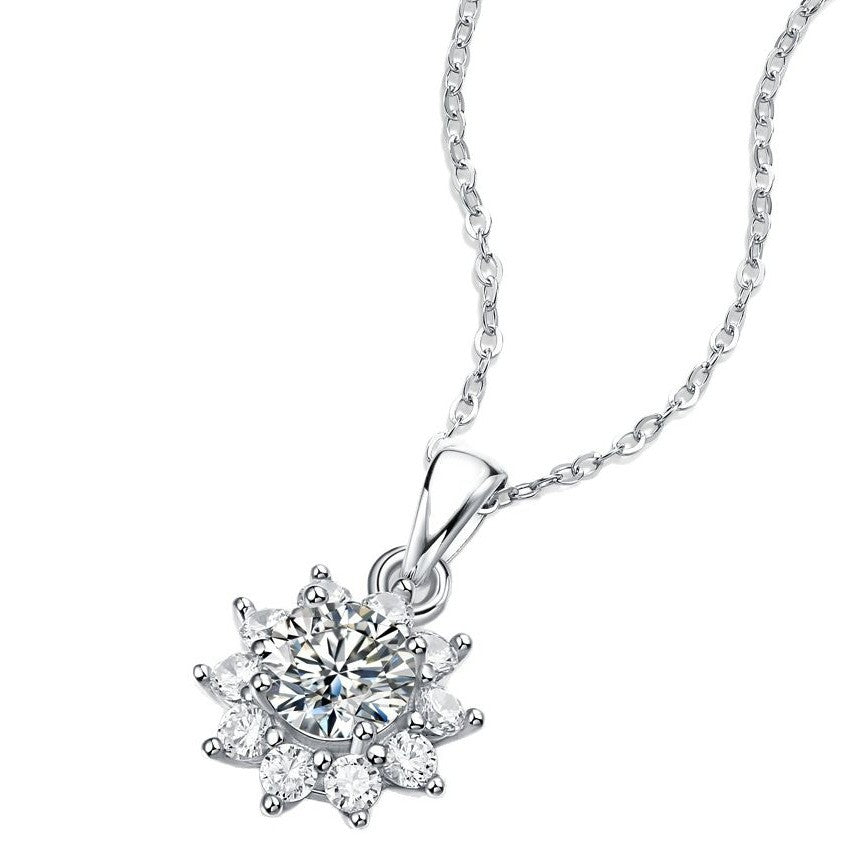 Floral Diamond Pendant 925 Silver Moissanite