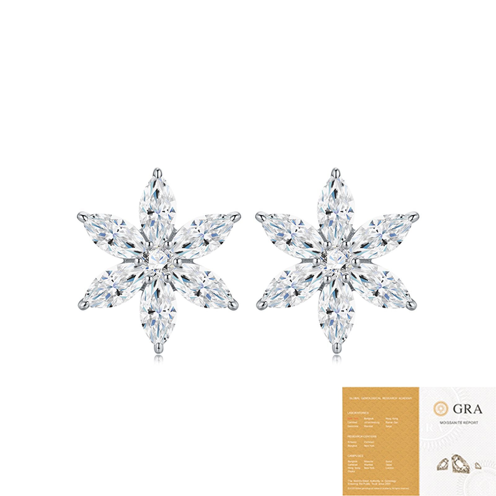 Marquis Diamond Flower Earrings 925 Silver Moissanite