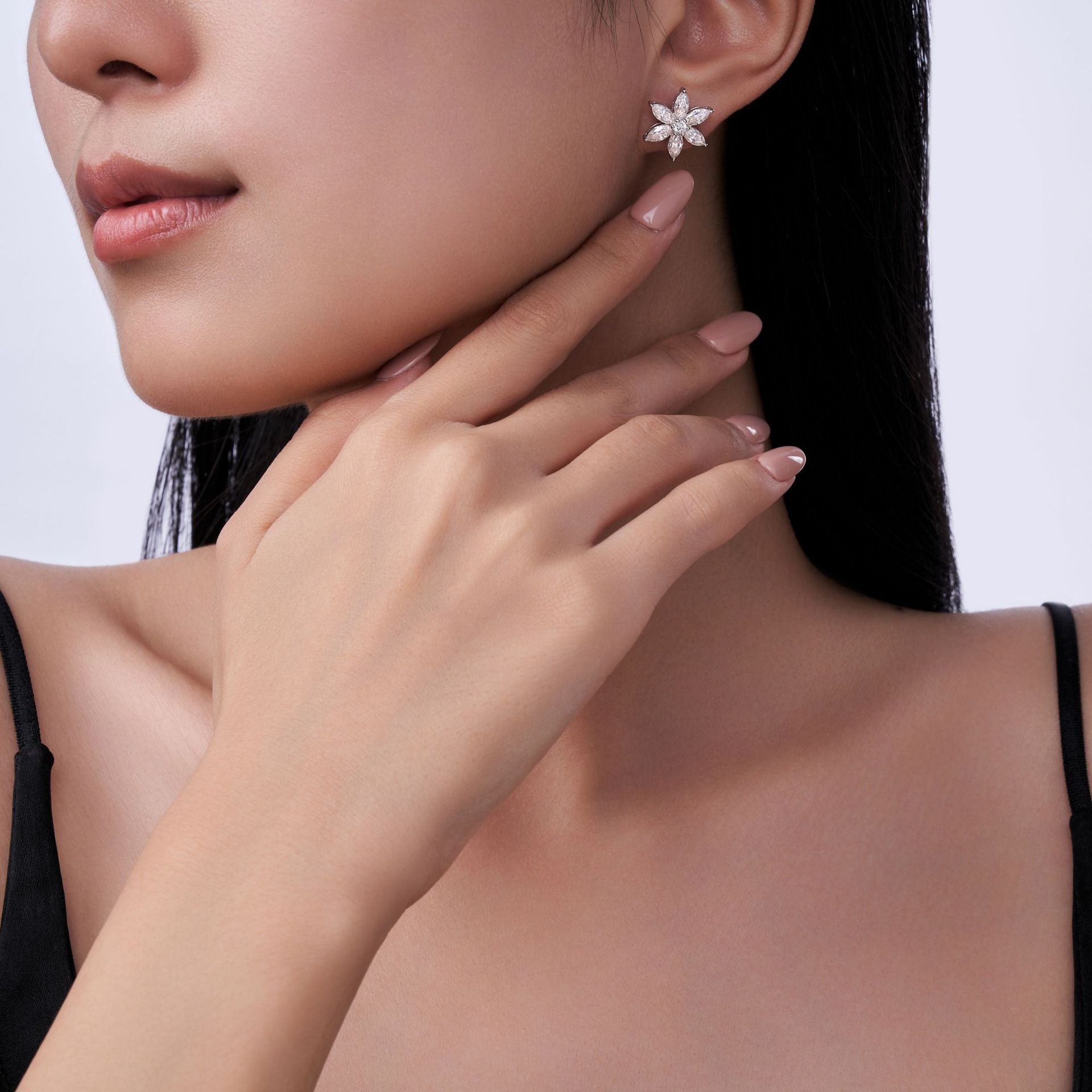 Marquis Diamond Flower Earrings 925 Silver Moissanite