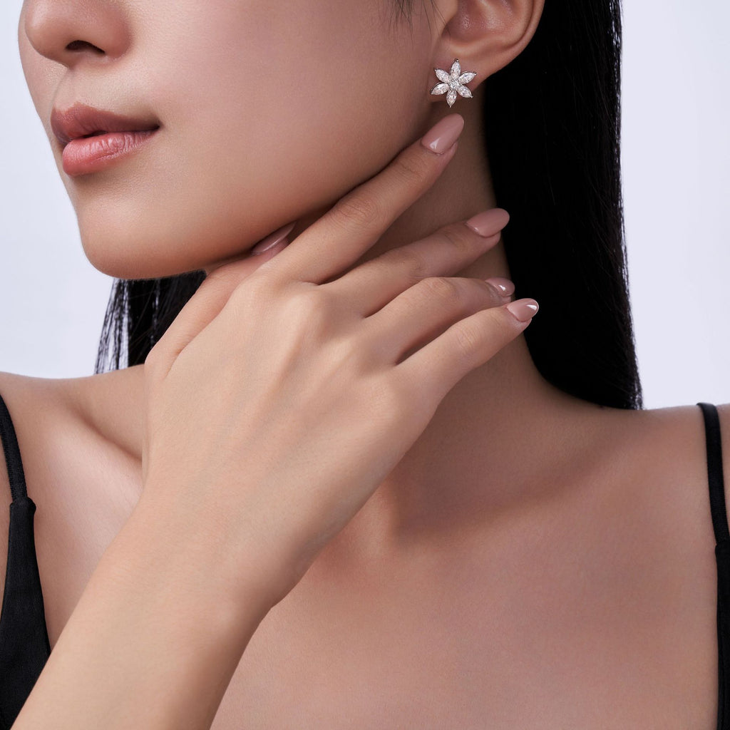 Marquis Diamond Flower Earrings 925 Silver Moissanite