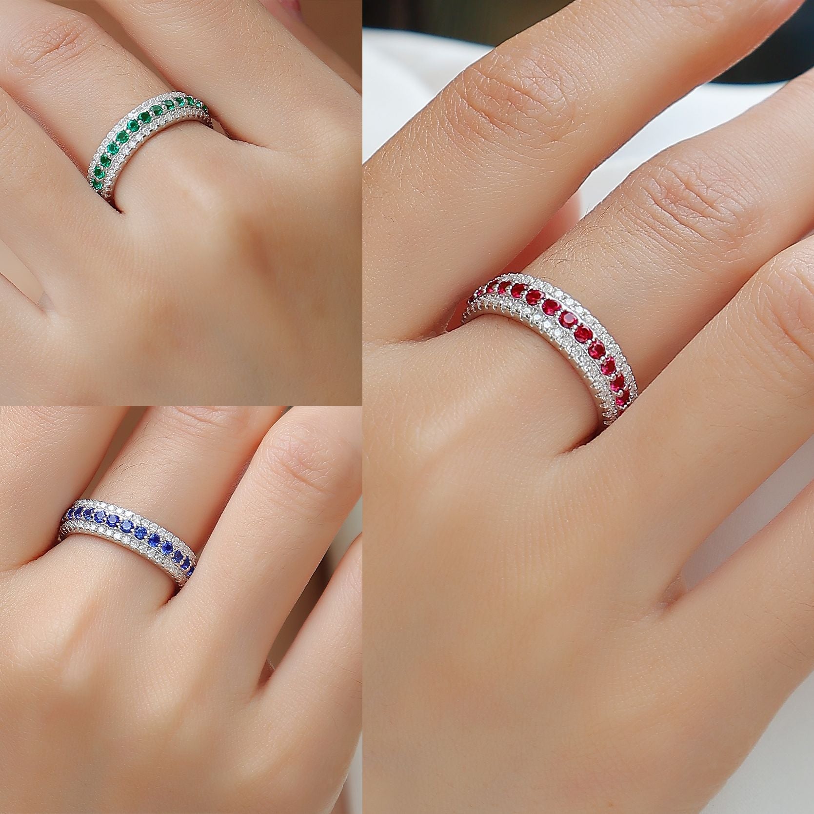 925 Synthetic Colored Gems Moissanite Ring