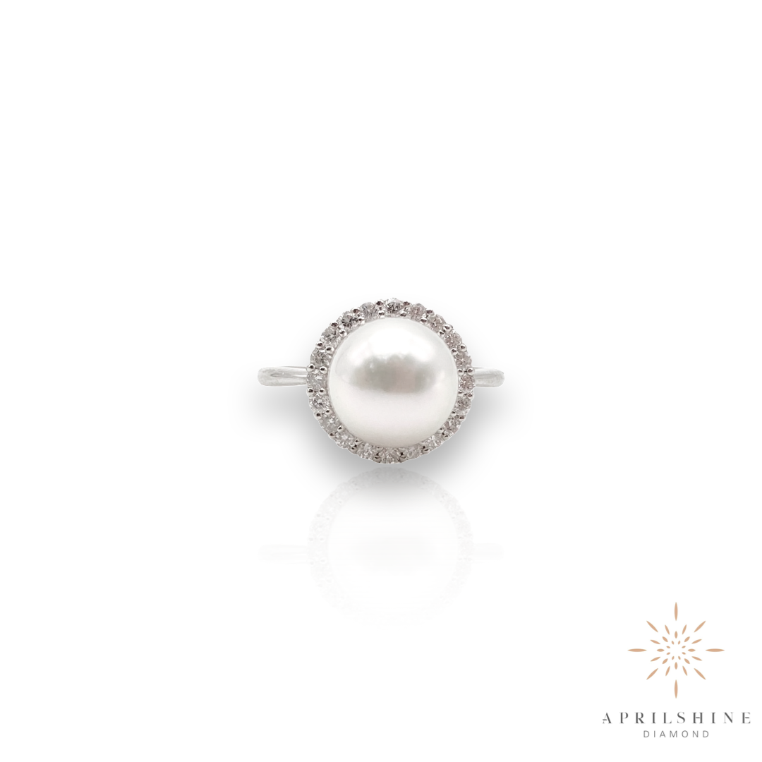 14k Gold Pearl Diamond Ring